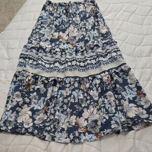 Sienna Sky Navy Floral Maxi Skirt with Pink and Brown Accents